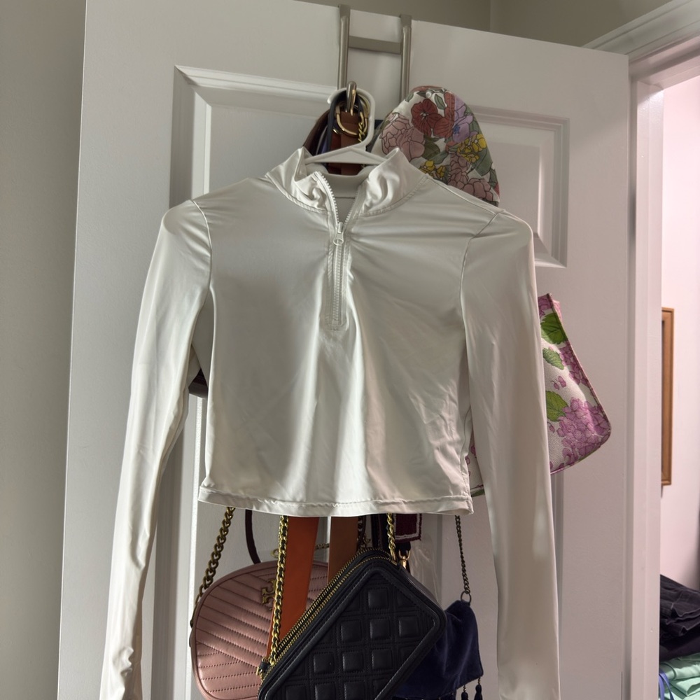 White Long Sleeve Workout Top